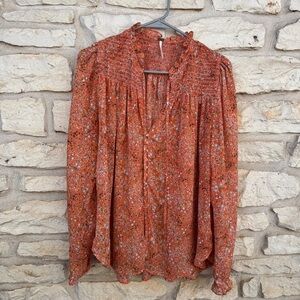 Free People Lela Floral Blouse in Orange XL